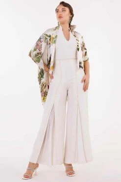 Eeksha Ivory Floral Embellished Jumpsuit & Jacket Set
