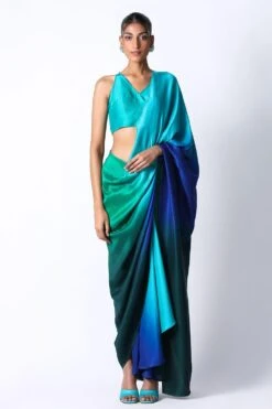 431-88 By Shweta Kapur Emerald Ombre Masai Godet Sari Set