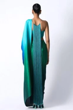 431-88 By Shweta Kapur Emerald Ombre Masai Godet Sari Set -Echo Clothing Store 24823sk12 3