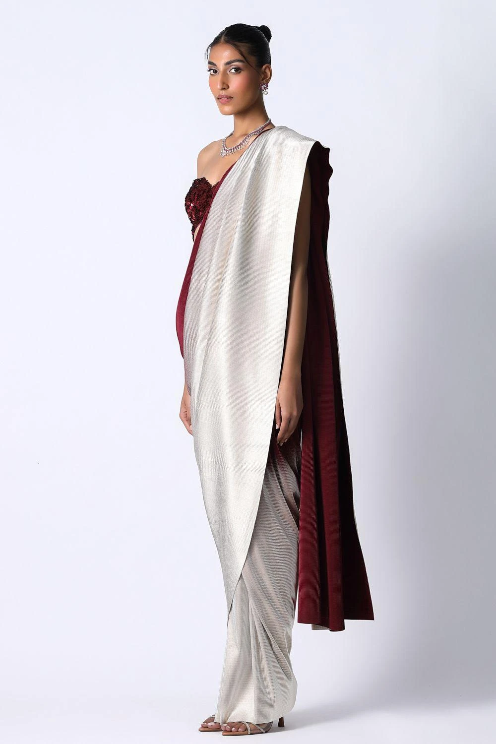 431-88 By Shweta Kapur Maroon To Black Draped Sari Set 2 431-88 By Shweta Kapur Maroon To Black Draped Sari Set - Image 2