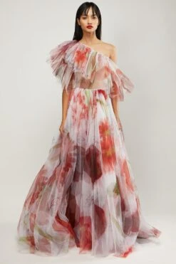 Gauri & Nainika Red Botanical Print Gown