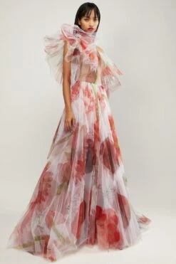 Gauri & Nainika Red Botanical Print Gown -Echo Clothing Store 248g n25 3