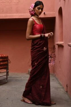 Deep Thee Mahogany Hand Embroidered Sari Set -Echo Clothing Store 2504dt02 3