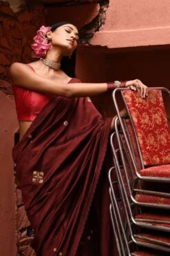Deep Thee Mahogany Hand Embroidered Sari Set -Echo Clothing Store 2504dt02 4