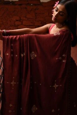 Deep Thee Mahogany Hand Embroidered Sari Set -Echo Clothing Store 2504dt02 5