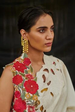 Chandrima Ivory Chanderi Cutwork Sari -Echo Clothing Store 251023ca01 3