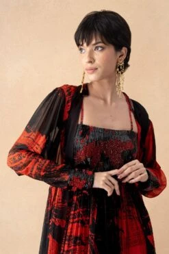 Nikita Mhaisalkar Red & Black Abstract Printed Cape Set -Echo Clothing Store 251023nm7 4