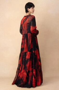 Nikita Mhaisalkar Red & Black Abstract Printed Cape Set -Echo Clothing Store 251023nm7 5