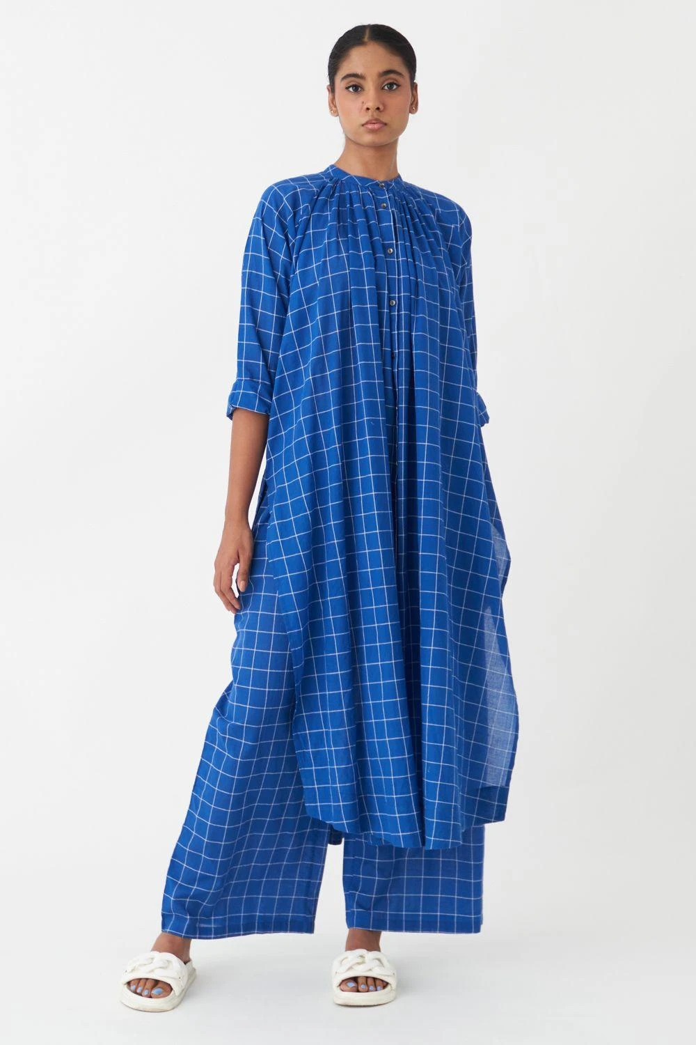 Three Electric Blue Gathered Tunic 1 Three Electric Blue Gathered Tunic