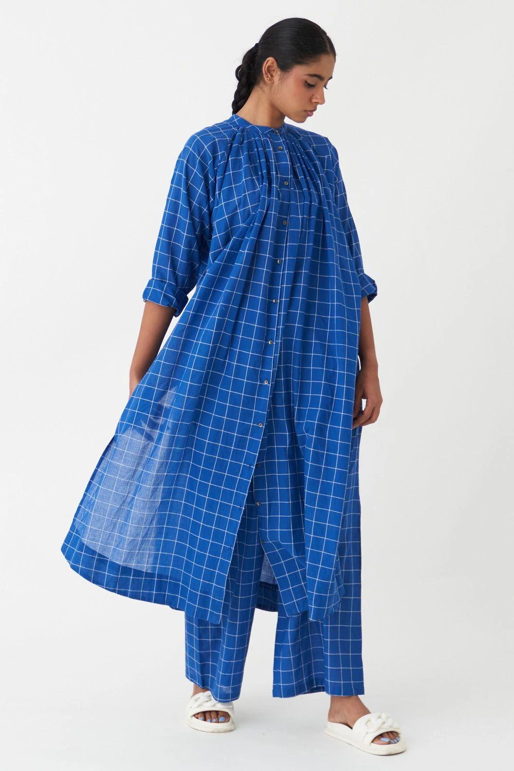 Three Electric Blue Gathered Tunic 2 Three Electric Blue Gathered Tunic - Image 2