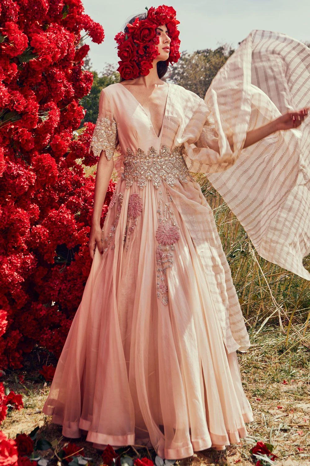 Bhumika Sharma Champagne Organza Belted Anarkali Set 1 Bhumika Sharma Champagne Organza Belted Anarkali Set