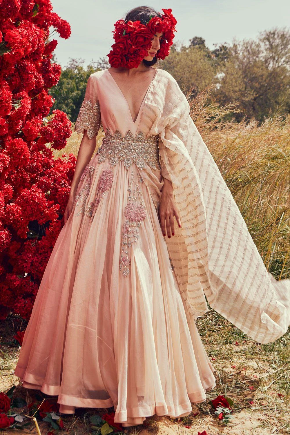 Bhumika Sharma Champagne Organza Belted Anarkali Set 2 Bhumika Sharma Champagne Organza Belted Anarkali Set - Image 2