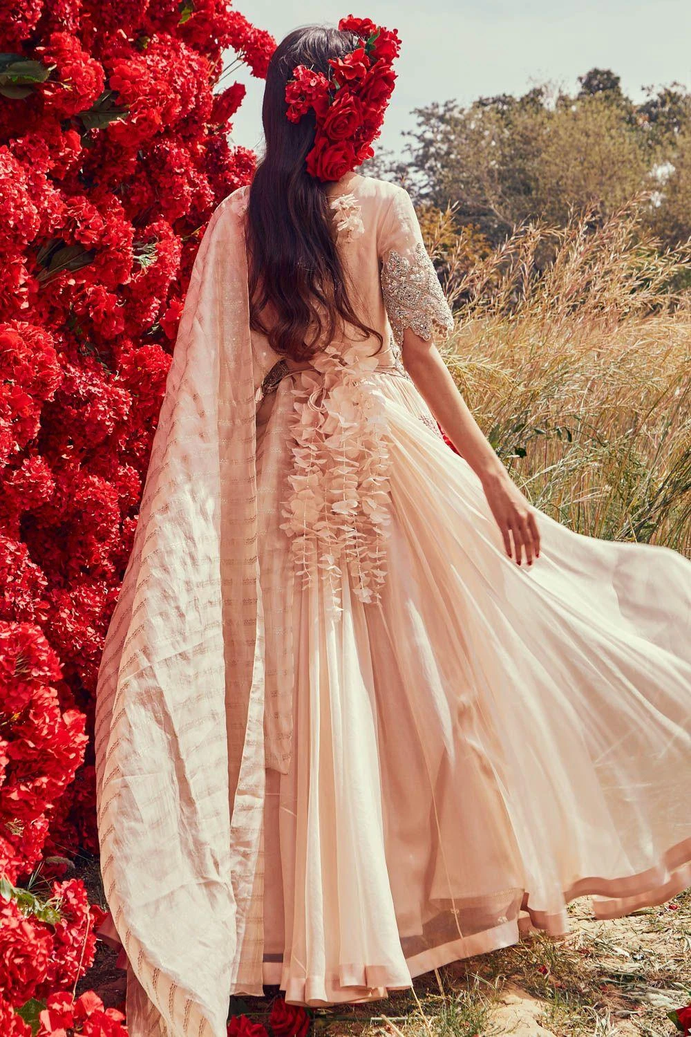 Bhumika Sharma Champagne Organza Belted Anarkali Set 4 Bhumika Sharma Champagne Organza Belted Anarkali Set - Image 4