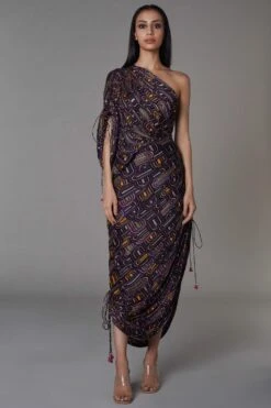 Saaksha & Kinni Hand Micro-pleated Semi Circle Print Sari Dress