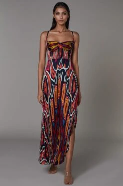 Saaksha & Kinni Hand Micro Pleated Abstract Print Asymmetric Dress