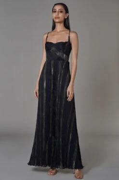 Saaksha & Kinni Micro Pleated Stripe Print Maxi Dress