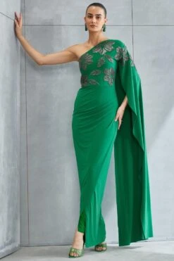 Namrata Joshipura Forest Green One Shoulder Gown