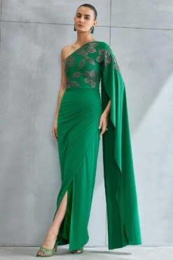 Namrata Joshipura Forest Green One Shoulder Gown 8 Namrata Joshipura Forest Green One Shoulder Gown -Echo Clothing Store 25723nj20 3