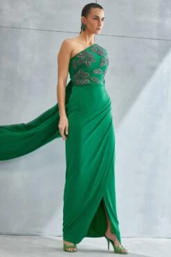 Namrata Joshipura Forest Green One Shoulder Gown 9 Namrata Joshipura Forest Green One Shoulder Gown -Echo Clothing Store 25723nj20 4