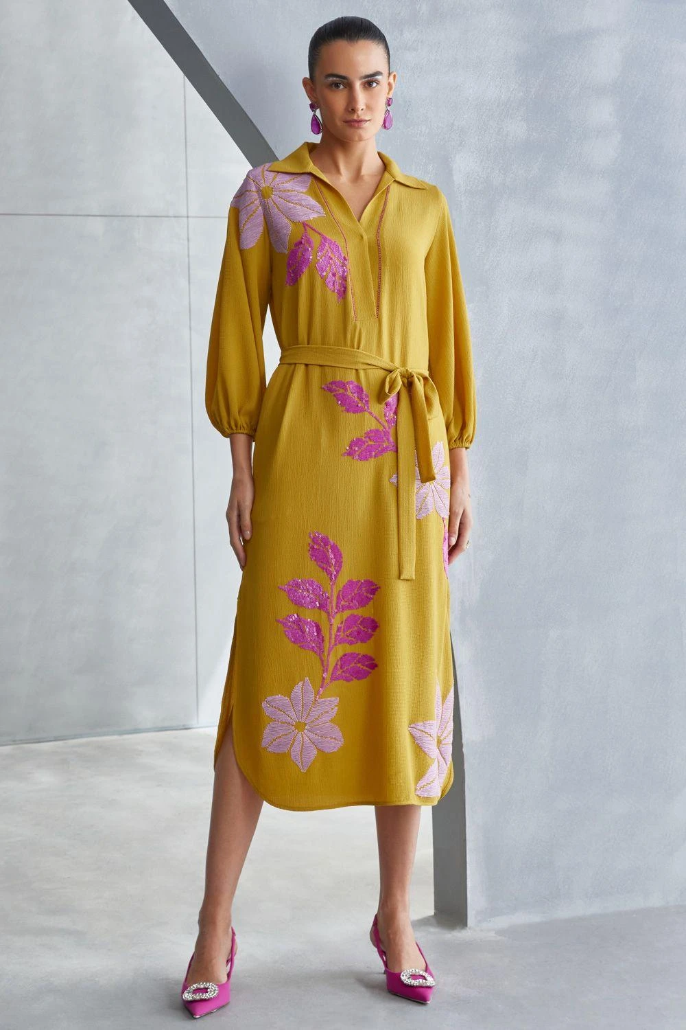Namrata Joshipura Ochre Floral Embellished Dress 2 Namrata Joshipura Ochre Floral Embellished Dress - Image 2