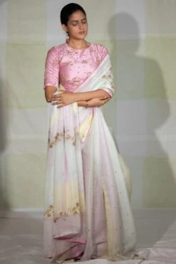 Deep Thee Multi-coloured Pastel Silk Sari Set