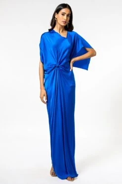 Stephany Royal Blue Satin Drape Gown