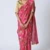 Nadiya Paar Pink Floral Silk Linen Sari