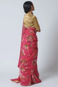 Nadiya Paar Pink Floral Silk Linen Sari -Echo Clothing Store 2623np9 5