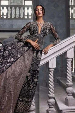 Jayanti Reddy Black Zardosi Embroidered Anarkali Set