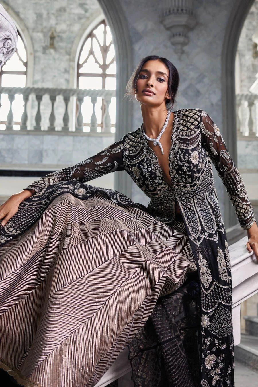 Jayanti Reddy Black Zardosi Embroidered Anarkali Set 2 Jayanti Reddy Black Zardosi Embroidered Anarkali Set - Image 2