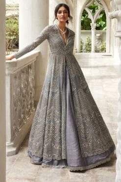 Jayanti Reddy Teal Blue Zardosi Embroidered Anarkali Set