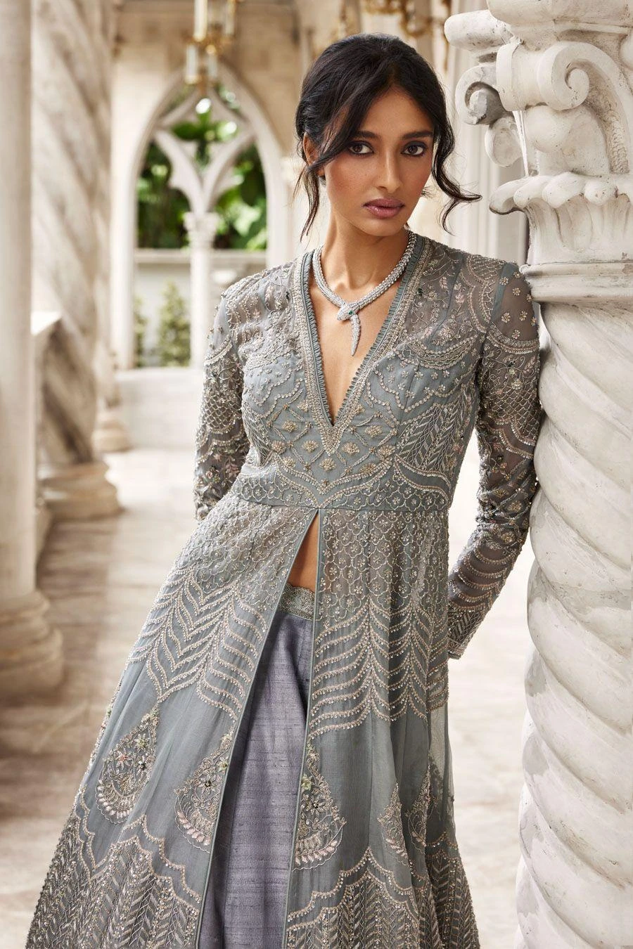 Jayanti Reddy Teal Blue Zardosi Embroidered Anarkali Set 2 Jayanti Reddy Teal Blue Zardosi Embroidered Anarkali Set - Image 2