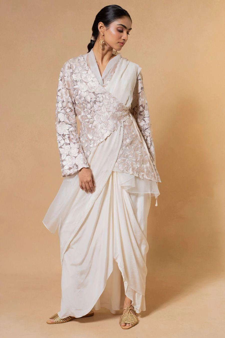 Aikeyah Eloise Floral Embroidered Jacket Set In Ivory 1 Aikeyah Eloise Floral Embroidered Jacket Set In Ivory