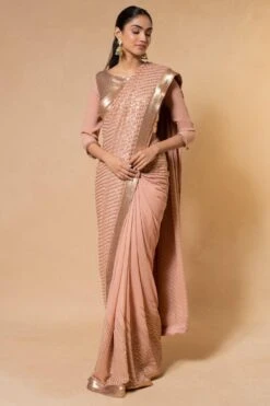 Nakul Sen Pink Sequin Embellished Sari Set