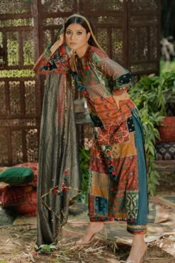 Pooja Keyur Meraki Teal Aari Embroidered Dupatta