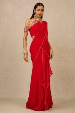 Tarun Tahiliani Red Gara Embellished Concept Sari Set -Echo Clothing Store 271023tt03 3