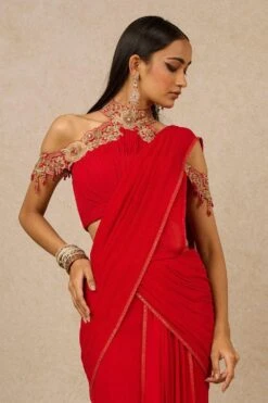 Tarun Tahiliani Red Gara Embellished Concept Sari Set -Echo Clothing Store 271023tt03 4