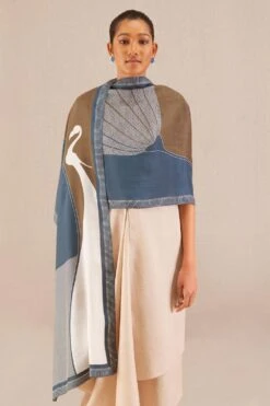 AMPM Ruh Modern Blue Silk Scarf