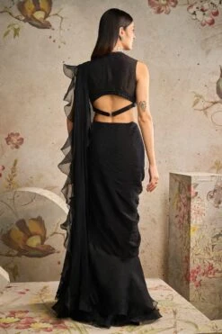 Ridhi Mehra Black Monotone Ruffled Sari Set -Echo Clothing Store 27923rm11 3