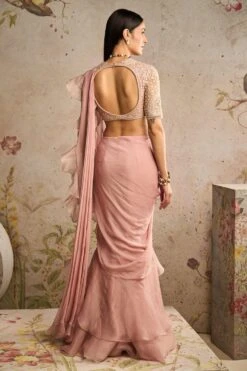 Ridhi Mehra Dusky Pink Embellished Draped Sari Set 5 Ridhi Mehra Dusky Pink Embellished Draped Sari Set -Echo Clothing Store 27923rm16 3