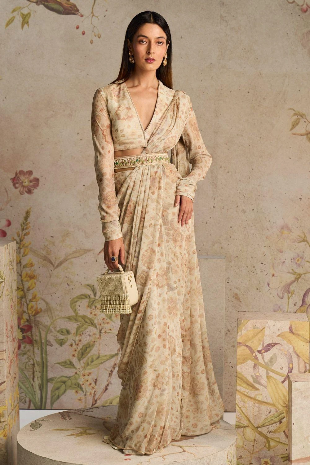 Ridhi Mehra Ivory Floral Printed Sari Set 1 Ridhi Mehra Ivory Floral Printed Sari Set