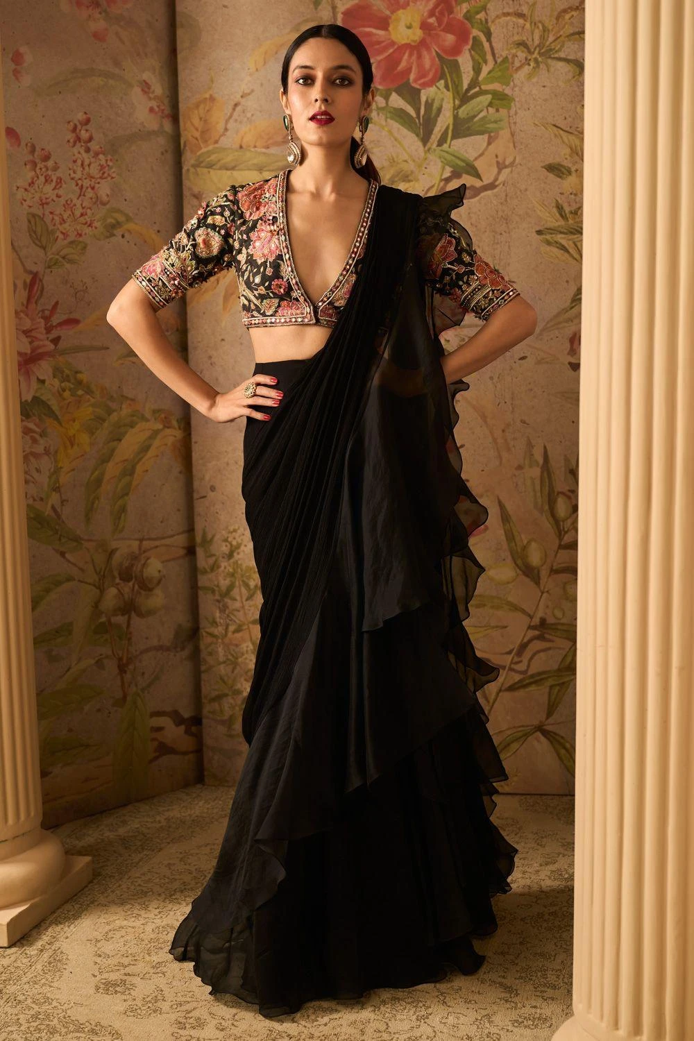 Ridhi Mehra Glitz Mirror Embellished Draped Sari Set 1 Ridhi Mehra Glitz Mirror Embellished Draped Sari Set