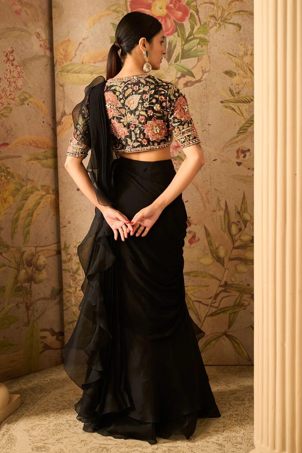 Ridhi Mehra Glitz Mirror Embellished Draped Sari Set 3 Ridhi Mehra Glitz Mirror Embellished Draped Sari Set - Image 3