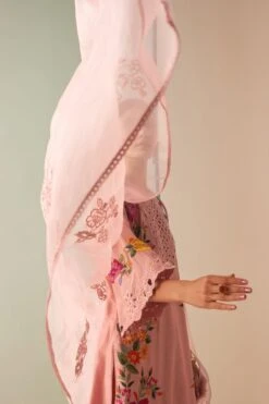 Chandrima Old Rose Tonal Cutwork Dupatta -Echo Clothing Store 280723chz22 2
