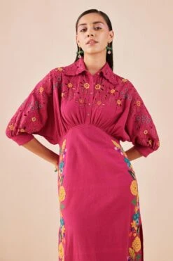 Chandrima Fuchsia Applique And Beadwork Kimono Dress -Echo Clothing Store 2811cha27 3