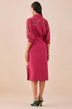 Chandrima Fuchsia Applique And Beadwork Kimono Dress -Echo Clothing Store 2811cha27 4