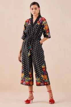 Chandrima Black Printed Embroidered Jumpsuit