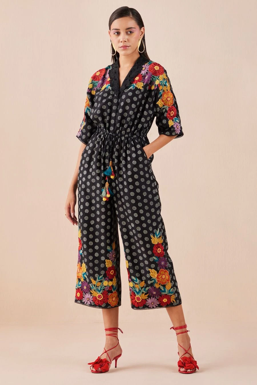 Chandrima Black Printed Embroidered Jumpsuit 1 Chandrima Black Printed Embroidered Jumpsuit