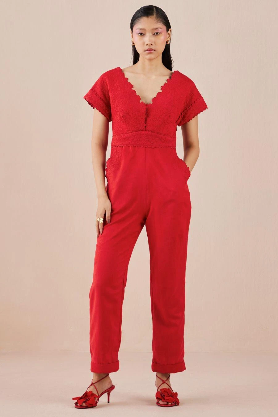 Chandrima Red Quilted Jumpsuit 1 Chandrima Red Quilted Jumpsuit