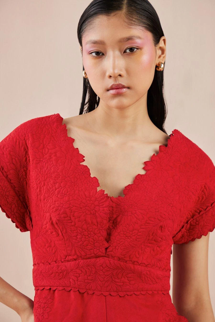 Chandrima Red Quilted Jumpsuit 2 Chandrima Red Quilted Jumpsuit - Image 2
